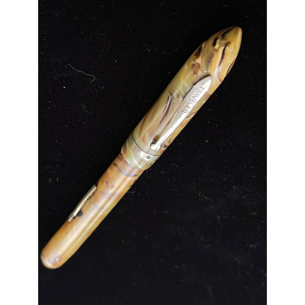 Vintage Travelers Fountain Pen Circa 1940's Beige & Brown Marbled DURUM 14 K